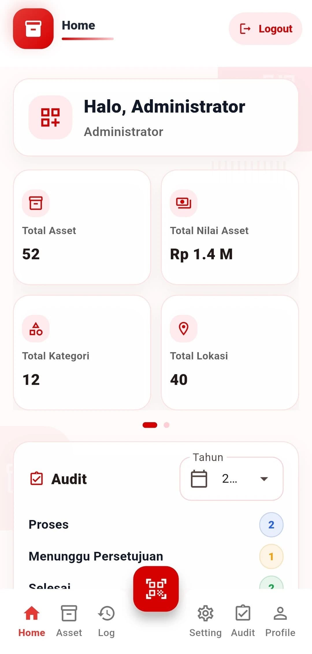 Dashboard mobile aplikasi inventaris Assetkan.com